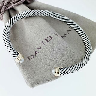 David Yurman Silver 18k Gold Pearl 5mm Bracelet