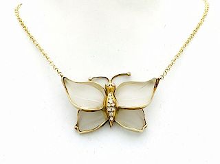 14k Gold Butterfly  0.15TCW Diamond  E Color Pendant