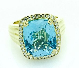 Charles Krypell Gold Diamond BlueTopaz Ring Size 8.5