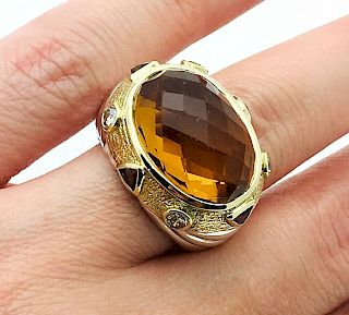 David Yurman 18k Gold Citrine Diamond Garnet Ring Sz