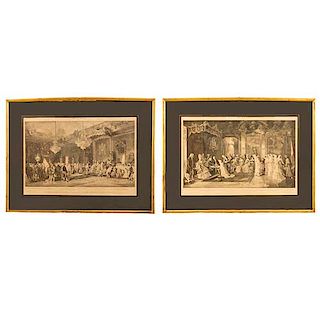 Lote de 2 obras gráficas L. Álvarez "Un besamanos en el real palacio de Madrid, Reinado Carlos IV (1804)" y Otro. Enmarcados. 35 x 50cm