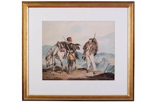 SIR ROBERT KER PORTER (1777-1842) Portuguese Troops before Santarem, 1808 Watercolor and graphite on paper, 13.5 x 17 in., conserv...