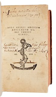 AULUS GELLIUS (ca 123 - ca 165). Noctium atticarum libri undeviginti. G.B. Egnazio [Cipolli], editor. Venice: Aldus, September 1515. FIRST ALDINE EDIT