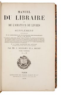 [BOOKS ABOUT BOOKS] -- [BIBLIOGRAPHY]. BRUNET, Jacques Charles (1780-1867). Manuel du libraire et de l'amateur de livres. Berlin: Fraenkel & Cie, 1921
