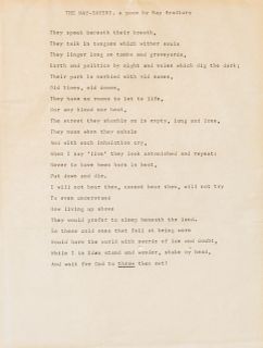 BRADBURY, RAY. The Nay-Sayers, c. 1974. Unpublished typescript poem. With TLS from Bradbury to Mikhail Francis Itkin,