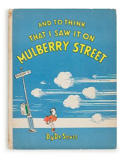 [CHILDREN'S BOOKS]. SEUSS, Dr. [pseudonym of Theodore Geisel] (1904-1991). And to Think That I Saw It on Mulberry Street. New York: The Vanguard Press