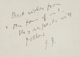 JOYCE, James (1882-1941). Autograph note signed ("J. J."), to an unnamed recipient. N.p., n.d. [ca 1907 or later?].