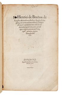 [LAW]. BRACTON, Henricus de (d.1268). De legibus et consuetudinibus, Angliae libri quinque. London, 1569. FIRST EDITION.