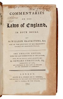 [LAW]. BLACKSTONE, William, Sir, (1723-1780). Commentaries on the Laws of England with the Last Corrections of the Author; and with Notes and Addition