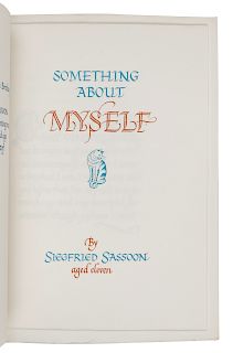 [STANBROOK ABBEY PRESS]. SASSOON, Siegfried (1886-1967). Something about Myself. Worcester: Stanbrook Abbey Press, 1966.