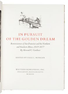 GARDINER, Howard C. (b. 1943). MORGAN, Dale L., editor. In Pursuit of the Golden Dream. Stoughton, MA: Western Hemisphere, Inc., 1970.