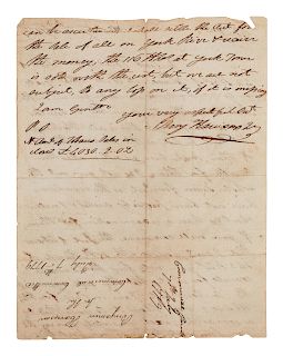 HARRISON, Benjamin (1726-1791), signer of the Declaration of Independence. Autograph letter signed ("Benj. Harrison"), as Governor of Virginia, to the