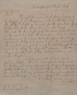 LEE, Robert E. (1807-1870). Autograph letter signed ("R. E. Lee"), as Commander of the Army of Northern Virginia, to James Longstreet, Confederate Ge