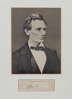 LINCOLN, Abraham (1809-1865). Signature "A. Lincoln" cut from a legal document. N.d. [ca 1859]. 