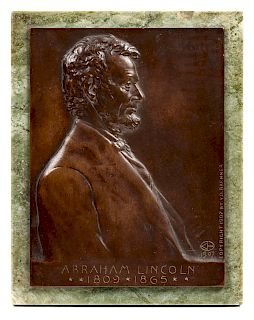 [LINCOLNIANA]. BRENNER, Victor David. Abraham Lincoln Bronze Plaque. New York, 1907 [but 1909].