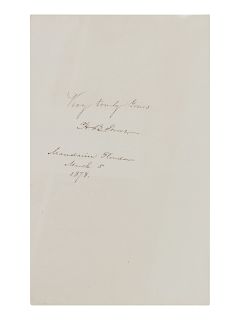 STOWE, Harriet Beecher (1811-1896). Autograph sentiment signed ("H. B. Stowe"), to an unnamed recipient. Mandarin, Florida, March 5 1878. 