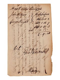 WILSON, James (1742-1798), signer of the Declaration of Independence and Constitution. Ink endorsement signature ("Wilson"), on the verso of an autogr