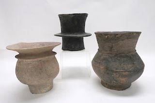 3 Unglazed Chinese Pottery Jars