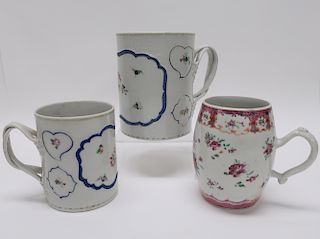 3 Chinese Export Porcelain Mugs, 18th C