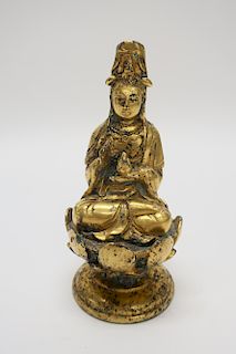 Sino-Tibetan Seated Gilt Bronze Guanyin
