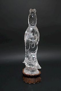 Chinese Carved Rock Crystal Standing Guanyin