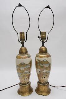 Pair of Japanese Satsuma Lamps