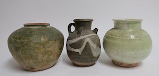 Phosphatic Splashed Ewer and Tang Style Vases