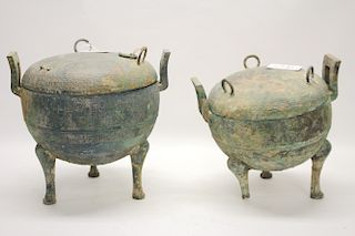 Two Bronze Warring States Covered Dings