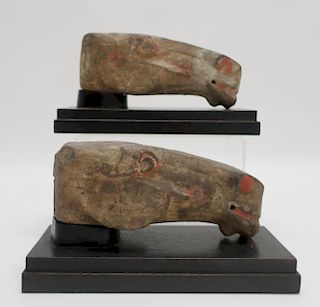 Pair Han Pottery Horse Heads