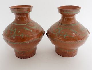 Two Matching Han Style Terracotta Hu Vases