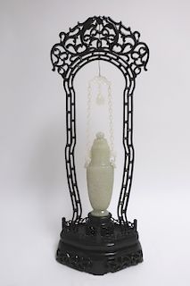 Chinese White Jade Handing Covered Vase