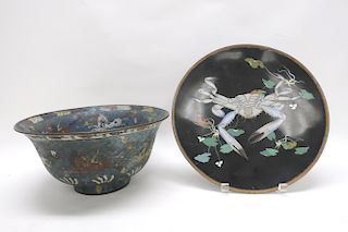 Cloisonne - Chinese Bowl & Japanese Charger