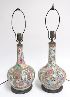 2 Table Lamps, Famille Rose & Rose Medallion
