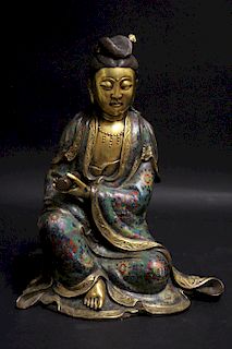 Chinese Cloisonne & Parcel Gilt Guanyin