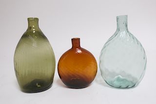 3 American Blown Glass Flasks, 19th c