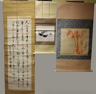 Three Ink & Color Wash Japanese Scrolls