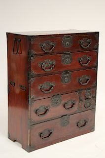 Asian Red Lacquered Chest of 7 Drawers