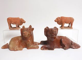 Pair of Han Style Terracotta Bulls and Dogs