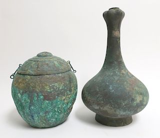 Bronze Garlic Bulb Vase and Lidded Vessel