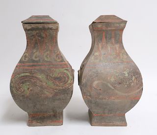 Two Chinese Han Terracotta Fang Hu