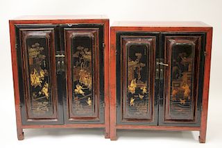 Matched Pair of Chinese Lacquer Cabinets