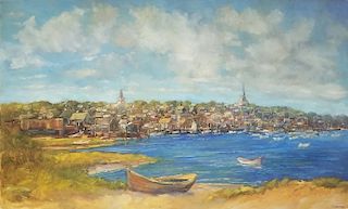 David Lazarus Oil on Canvas "View of the Town of Nantucket from Monomoy"