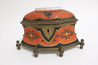 19th c Renaissance Revival Porcelain Brass Casket