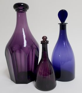 Three Amethyst Cologne Bottles, 19th C