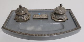 Continental .800 silver & Grey Marble Ink Stand