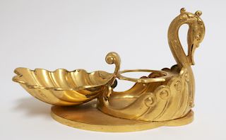 Elkington Gilt Bronze Swan Bath Vessel c. 1880