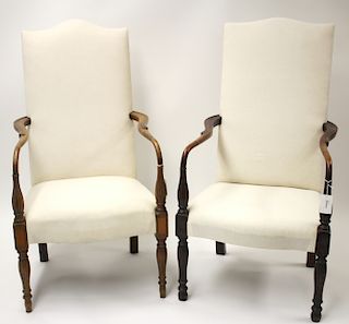 Pair Federal Style Inlaid Mahogany Lolling Chairs
