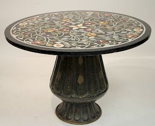 Pietra Dura Table on Islamic Metal Base 1 of 2