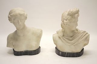 Apollo and Aphrodite Pair of Marble Busts