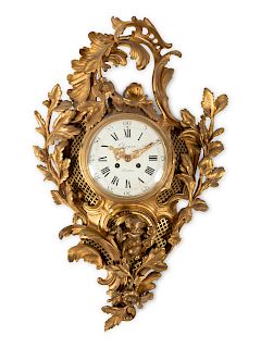 A Louis XV Style Gilt Bronze Cartel Clock